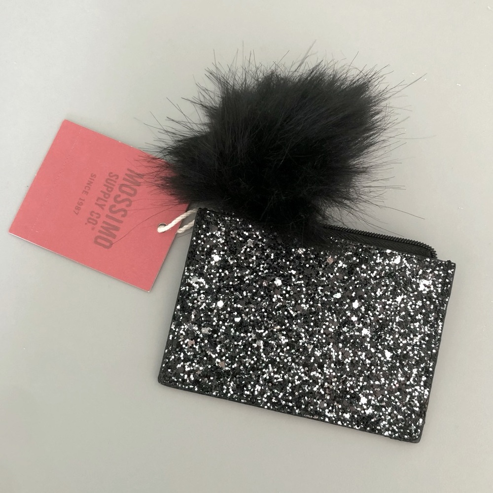 NWT Women’s Mossimo Supply Co. Black Sparkly Zippered Pouch With Pompom Keychain